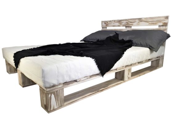 Łóżko rustykalne białe z zagłówkiem