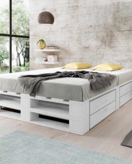 Łóżko z palet M2 z szufladami bez zagłówka malowane