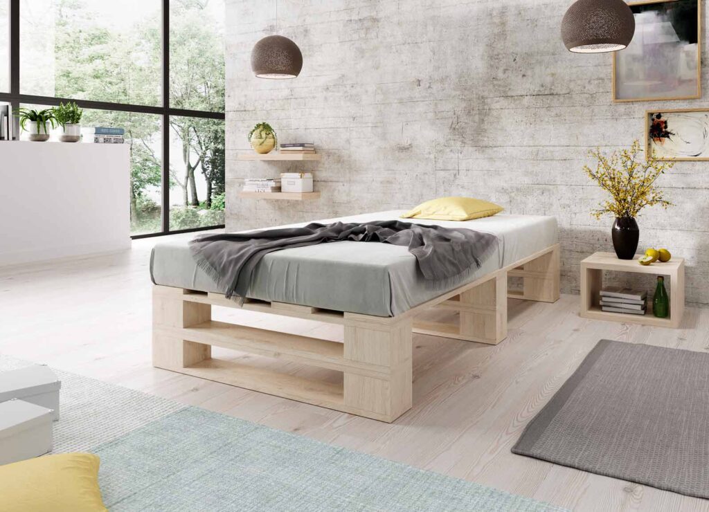 Łóżko z palet M2 bez zagłówka bez szuflad naturalne